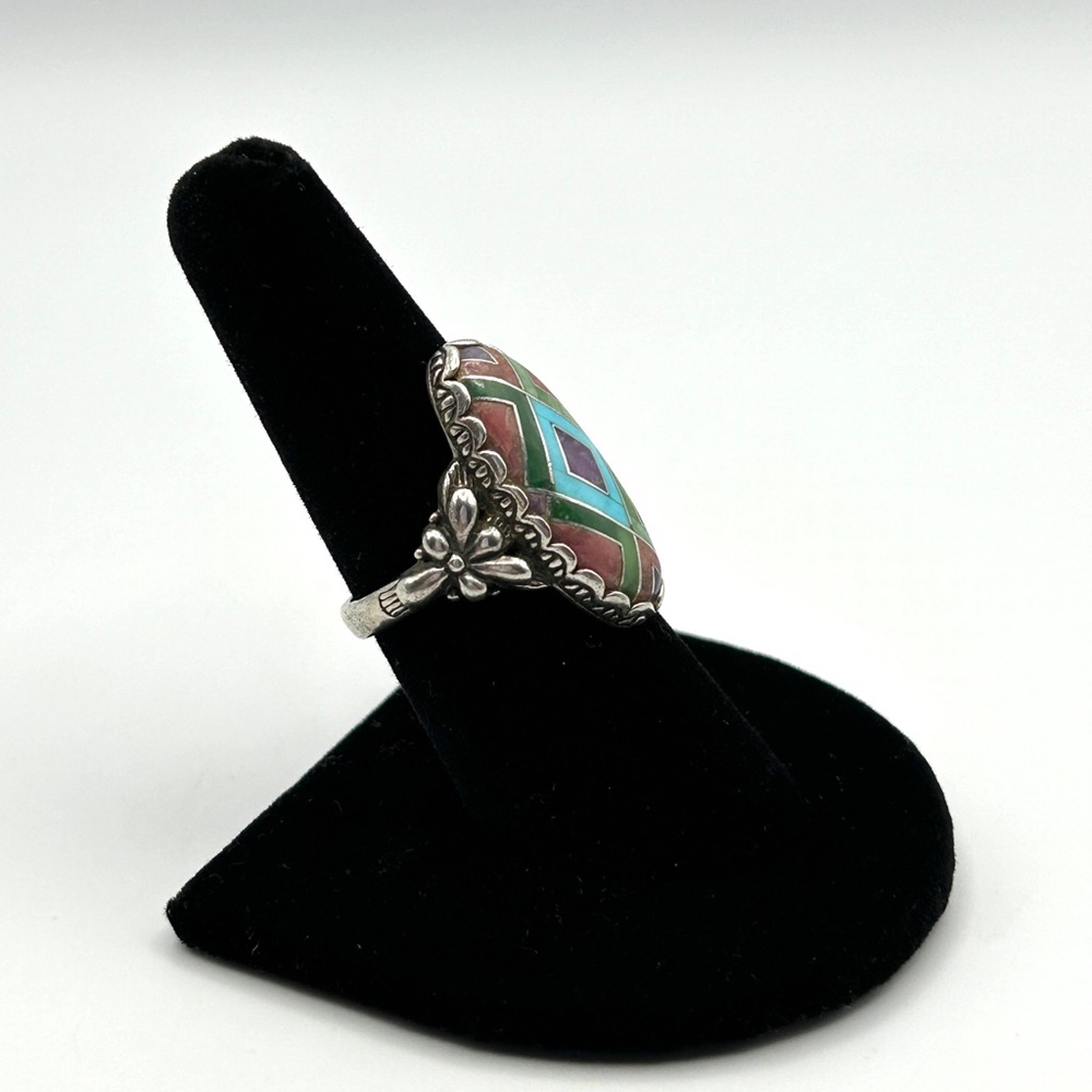 Carolyn Pollack Silver Ring with Turquoise and Purple Inlay - Picture 3 of 16
